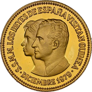 EQ. GUINEA 1000 Bipkwele 1980 Gilt Copper Pattern NGC PF68 'Royal Visit' Mtg. 10 - Picture 1 of 3