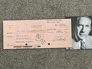 Cheque firmado por J. PAUL GETTY, MAGNATE DEL PETRÓLEO, MUSEO DE ARTE GETTY - Imagen 1 de 1