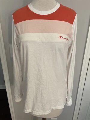womens Champion sz Med white w orange trim long sleeved cotton shirt EUC - Image 1 of 4