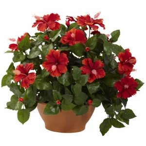 Silk Red Hibiscus w/ Clay Pot - Picture 1 of 1
