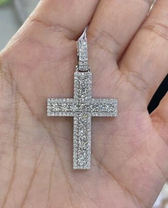 3.00Ct Round Cut Lab-Created Diamond Cross Pendant 14K White Gold Plated - Picture 1 of 4