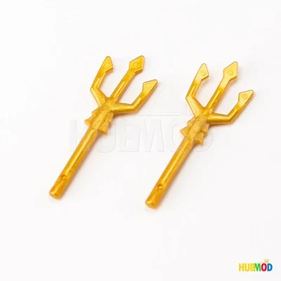 Lote de 2 LEGO Perla Oro Tridente Minifigura Minifigura Superhéroes Arma NUEVO Foto 1 de 2