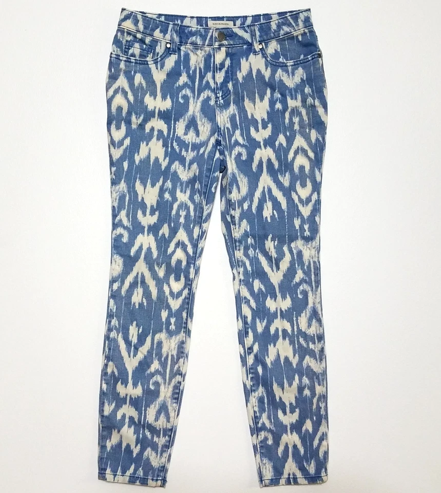 Boston правильные узкие джинсы женский размер 4 синий/белый джинсовой ткани ацтекский принт хлопок - Изображение 1 из 4