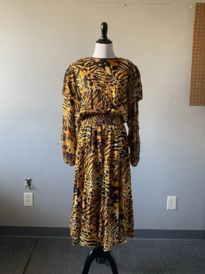 Vintage 80s Diane Freis 100% Silk Tiger/Animal Print Dress Size Small - Image 1 of 4