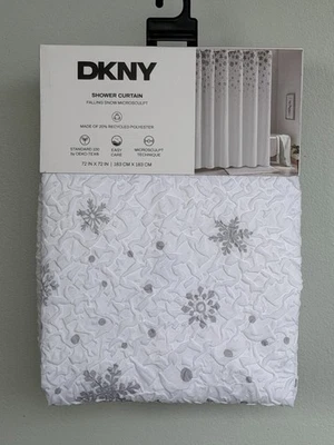 DKNY Cortina de Ducha de Tela de Nieve Caída Microescultura de Lujo Blanco/Gris 72" x 72" Foto 1 de 4