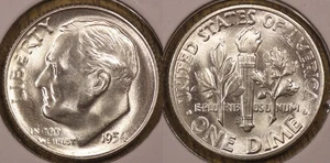 S 1954 No FS CHOICE BU! Moneda de diez centavos Roosevelt FS-901 54S737 - Imagen 1 de 3
