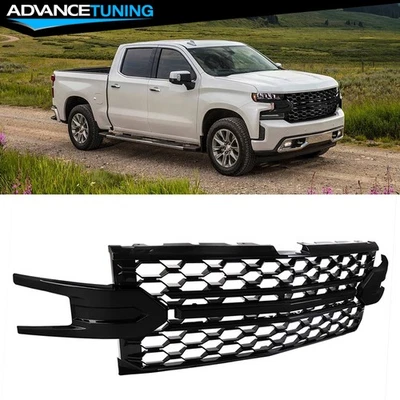 Fits 19-21 Chevrolet Silverado 1500 LT LTZ RST Gloss Black Front Bumper Grille - Image 1 of 4