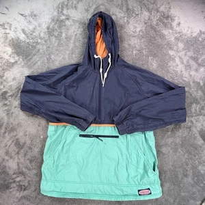 Vineyard Vines Anorak Pullover Mens Medium Navy Teal Hooded Half Zip Colorblock - Picture 1 of 12