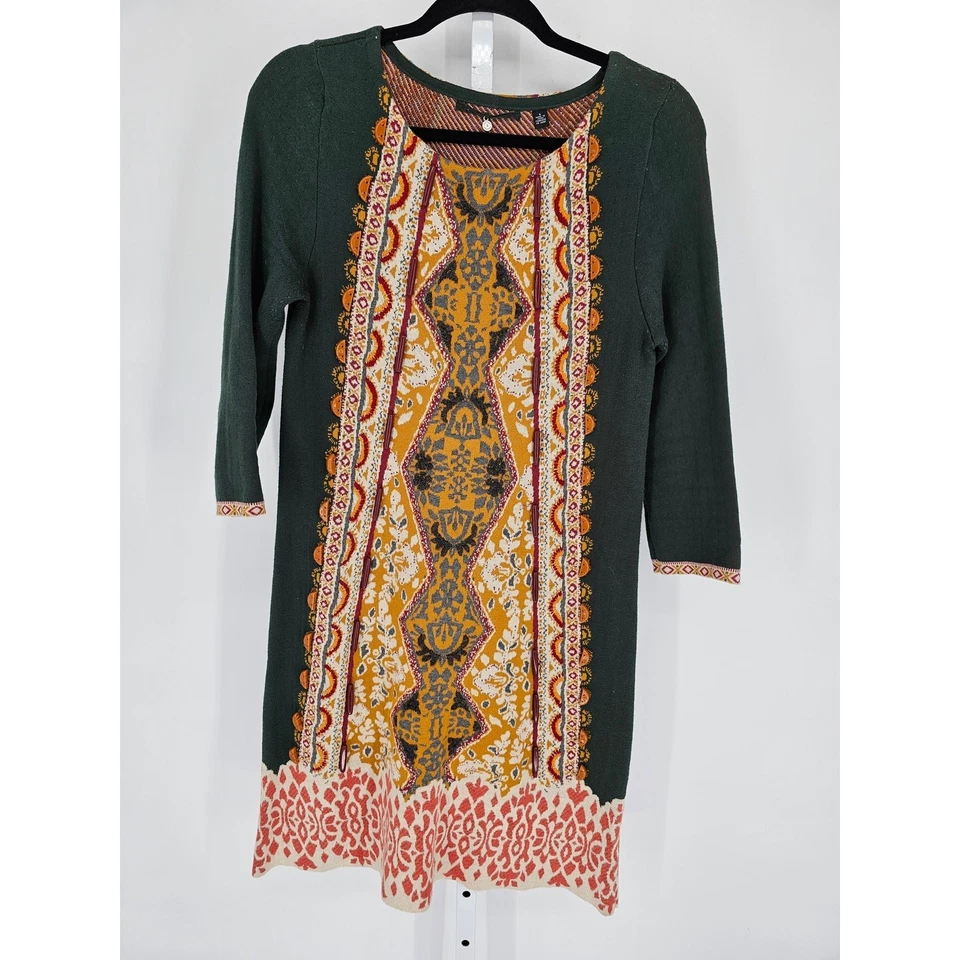 Anthropologie Knitted & Knotted Beaded Lanka Boho Sweater Dress Sz S Green Knit - Image 1 of 4