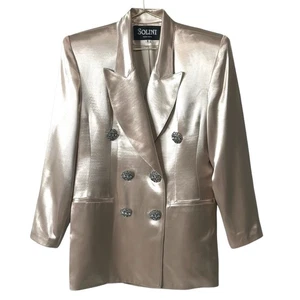 Solini New York Vintage Women’s Satin Rhinestone Buttons Blazer Champagne Sz 6 - Picture 1 of 6