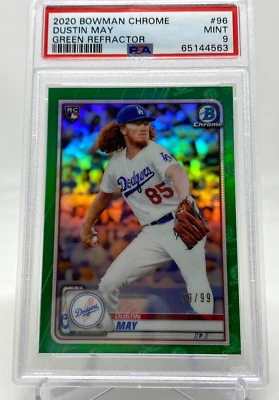 2020 Bowman Chrome #96 Dustin May ROOKIE CARD RC Green Refractor /99 PSA 9 - Image 1 of 4