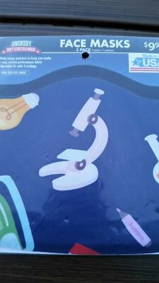 2 Pack Stretch Scientist Doctor Solid Face Mask Wicks Away Moisture Adj. Fit USA - Image 1 of 2