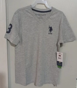 Boys US POLO ASSN Gray V Neck T Shirt Sz Large - Picture 1 of 4