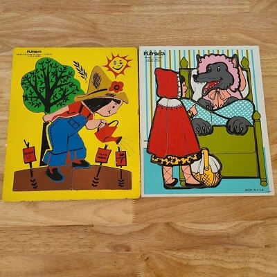 Lote de 2 rompecabezas de madera vintage Playskool Nursery Rimes Foto 1 de 4