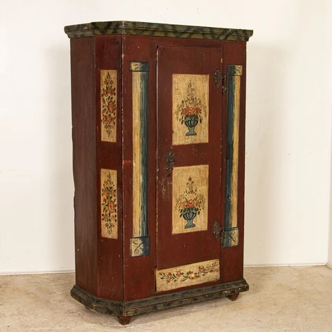 Antique Original Red Painted One Door Armoire Cabinet from Germany Cover