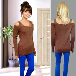 💥SALE💥M&S TOP SIZE 14 COOPER COLOUR SHINE SHOULDER OFF LONG SLEEVE STRETCH#18 - Picture 1 of 9