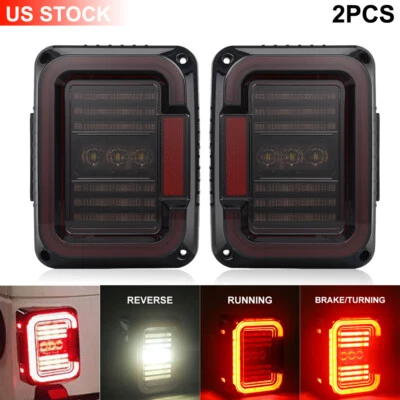 2x Smoke LED Tail Lights Reverse Turn Signal Stop For Jeep Wrangler JK JKU 07-18 - Image 1 of 4