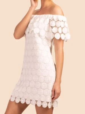 TRINA TURK WHITE FLORAL DAISY CROCHET BOHO OFF SHOULDER DRESS Size S/M A000867 - Image 1 of 4