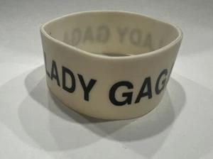 White Lady Gaga Wrist Band Wide Bracket Rubber Cross Musician RARE - Picture 1 of 8