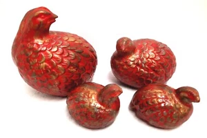Vintage Partridge/Quail Family 4 Pc. Ceramic Red/Gold Birds Home Decor - Picture 1 of 8
