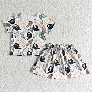 Girls Short Sleeve Skirt Set 2pcs Halloween Outfit Scream Ice cream - Picture 1 of 1