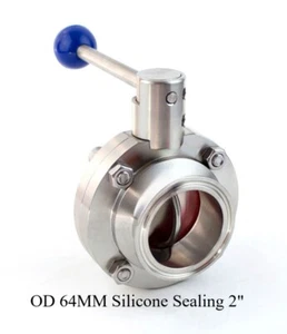 Stainless Steel 304 Clamp OD 64MM Silicone Sealing 2" Sanitary Butterfly Valve - Picture 1 of 4
