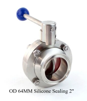 Stainless Steel 304 Clamp OD 64MM Silicone Sealing 2" Sanitary Butterfly Valve - Image 1 of 4