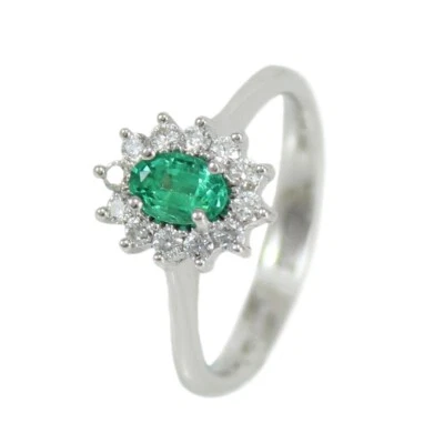 Anillo Mujer Clásico Mirco Visconti En Oro Blanco Con Esmeralda Y Diamantes G VS - Imagen 1 de 4