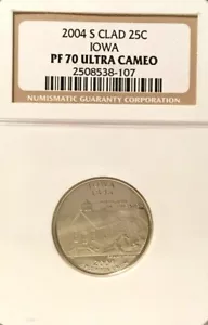 2004-S CLAD IOWA QUARTER GRADED PF 70 ULTRA CAMEO BY NGC - Picture 1 of 2