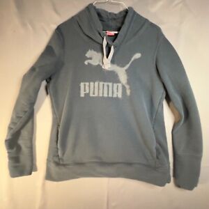 PUMA Womens Sweatshirt Black Pullover Big Logo Mock Cowl Neck w/ Pockets Sz M