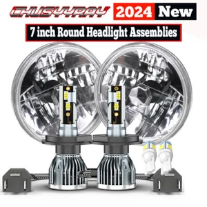 Pair 7" Inch Round LED Headlights Halo DRL Fit Ford F1 1948 1949 1950 1951 1952 - Picture 1 of 24
