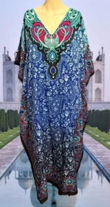 Miss lavish London kaftan maxi dress plus size 3XL 20-24 blue paisley V-neck new - Picture 1 of 10