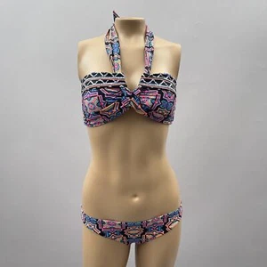 SEAFOLLY Bikini Set Women US 4 Bandeau Halter Top Hipster Multicolor Aztec NWOT - Picture 1 of 14