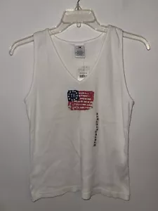 New Women’s Tommy Hilfiger Tank Top Flag Ribbed White XL Cotton USA Patriotic - Picture 1 of 3