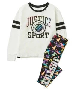 Justice Girls Top And Leggings Set Black 7/8 Colorful Graphics J Sport Logo - Picture 1 of 12