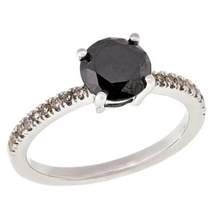 1.25ctw Real Black & White Diamond Solitaire Sterling Silver Ring Womens Size 10 - Picture 1 of 5