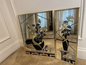Vintage Hollywood Regency Art Deco schwarz und gold geätzte Spiegel - Bild 1 von 13