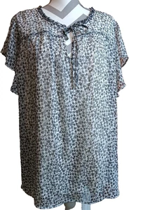 NWT 3X LC Lauren Conrad Tie Front Flowery Flowy Blouse Size 3X Gray White Lined - Picture 1 of 12