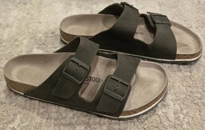 Sandalia de gamuza Birkenstock 44 285 M 11 como nueva con dos hebillas sin cordones verde oscuro - Imagen 1 de 9