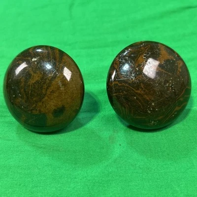 Antique Porcelain Door Knobs Pair Bennington  Brown Marble Tiger Swirl Nice!! - Image 1 of 4