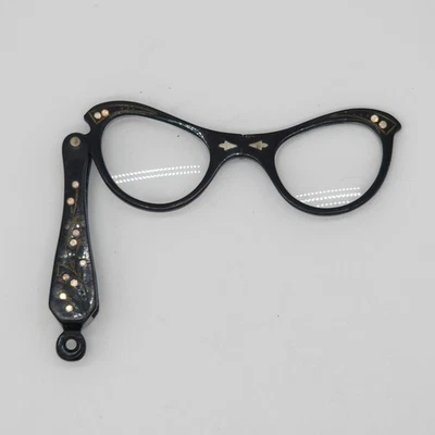 Vintage Cat Eye Rhinestone Lorgnette Folding Reading Opera Glasses Made In Italy - Image 1 of 4