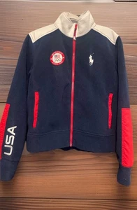 Polo Ralph Lauren USA 2022 Olympic Team Fleece Jacket Women's Medium Navy Flag - Picture 1 of 6