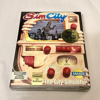 SimCity - Godzilla Cover - Factory Sealed - IBM 3.5” & 5.25” - Big Box PC - 1989 - Image 1 of 4