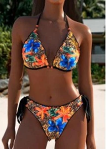 Vibrant Leopard/Flower Print 💗Low Waisted Lined Bikini Bathing Suit Sz M - Picture 1 of 8