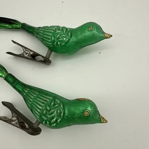 Vintage 2er Set Grün Glitzer Vögel Drahtfüße - Bild 1 von 6
