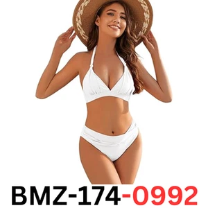 Nomolo Women 2 Piece Bikini Sets Halter Light Support Triangle Swimsuit White, L - Picture 1 of 6
