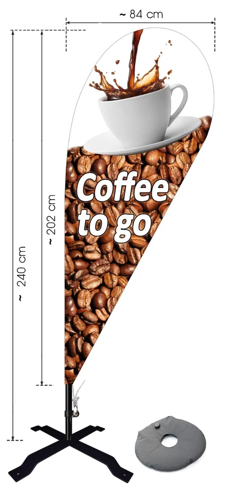 FELIXFLAGGEN Beachflag Coffee to go ca. 240 cm Werbung Cafe Flagge Kaffee Banner Gelato MF001
