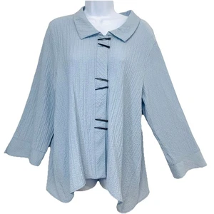 Habitat Crinkle Blouse Top Woman Large Toggle Button Up Blue Lagenlook Stretch - Picture 1 of 11