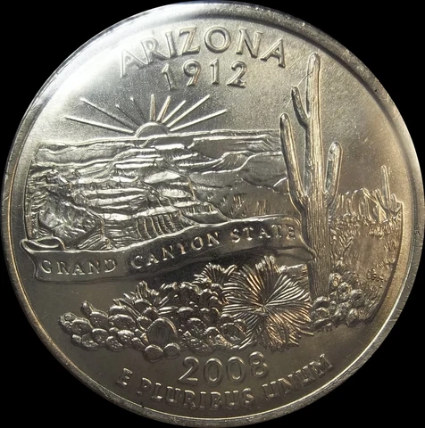 2008 P Arizona State Quarter - Extra Cactus -Die Chip & Die Crack Error Cover
