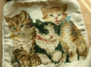 Three Adorable Kittens Needlepoint Pillow Cushion Cover - Picture 1 of 9